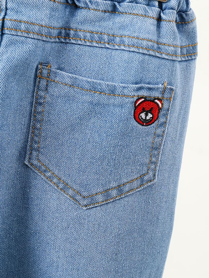 Småbarn Flickor Denim Casual Jeans Cartoon Bear Broderi Vår Höst