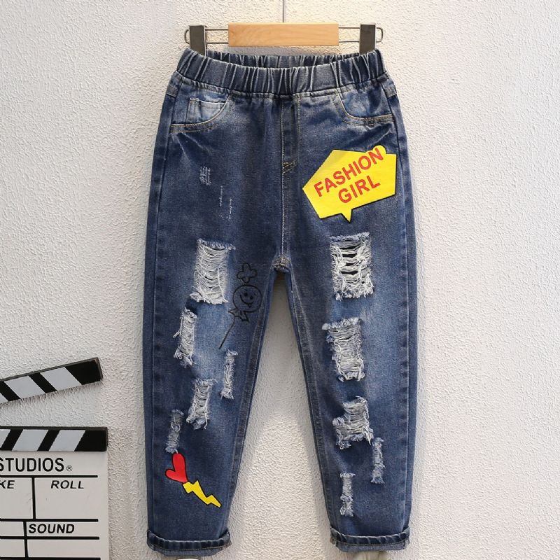 Småbarn Flickor Ripped Print Jeans