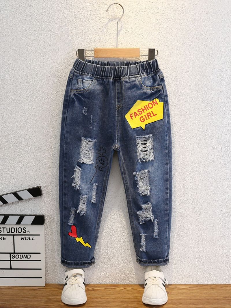 Småbarn Flickor Ripped Print Jeans