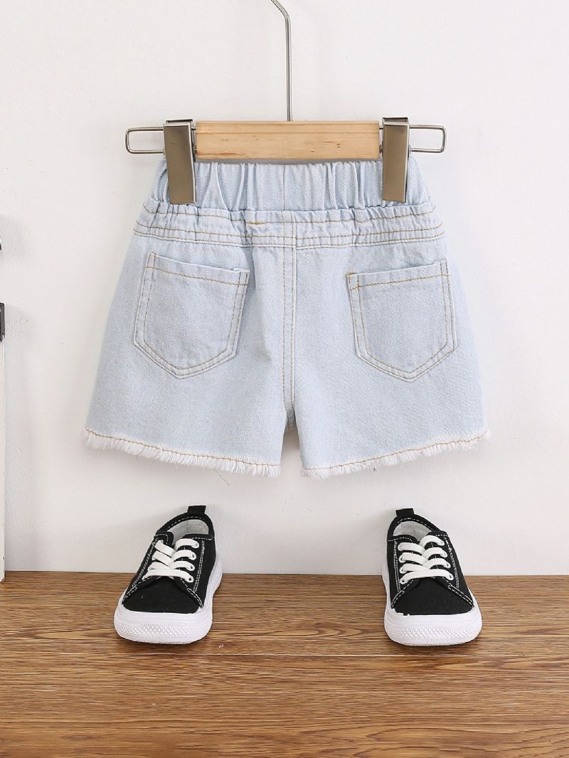 Sommar Flickor Jeansshorts Jordgubbsbroderier Söta Casual Korta Jeans