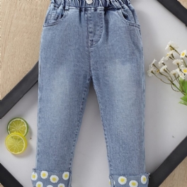 Tjejer Daisy Pattern Jeans Raka Ben Jeansbyxor Med Resår I Midjan Barnkläder