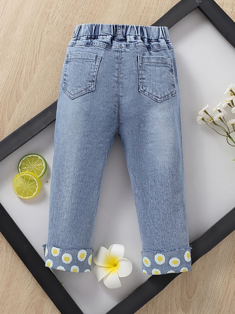 Tjejer Daisy Pattern Jeans Raka Ben Jeansbyxor Med Resår I Midjan Barnkläder