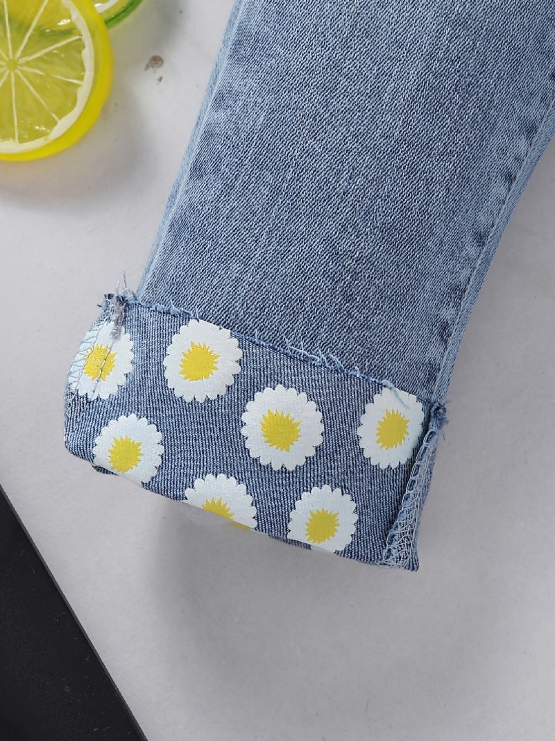 Tjejer Daisy Pattern Jeans Raka Ben Jeansbyxor Med Resår I Midjan Barnkläder