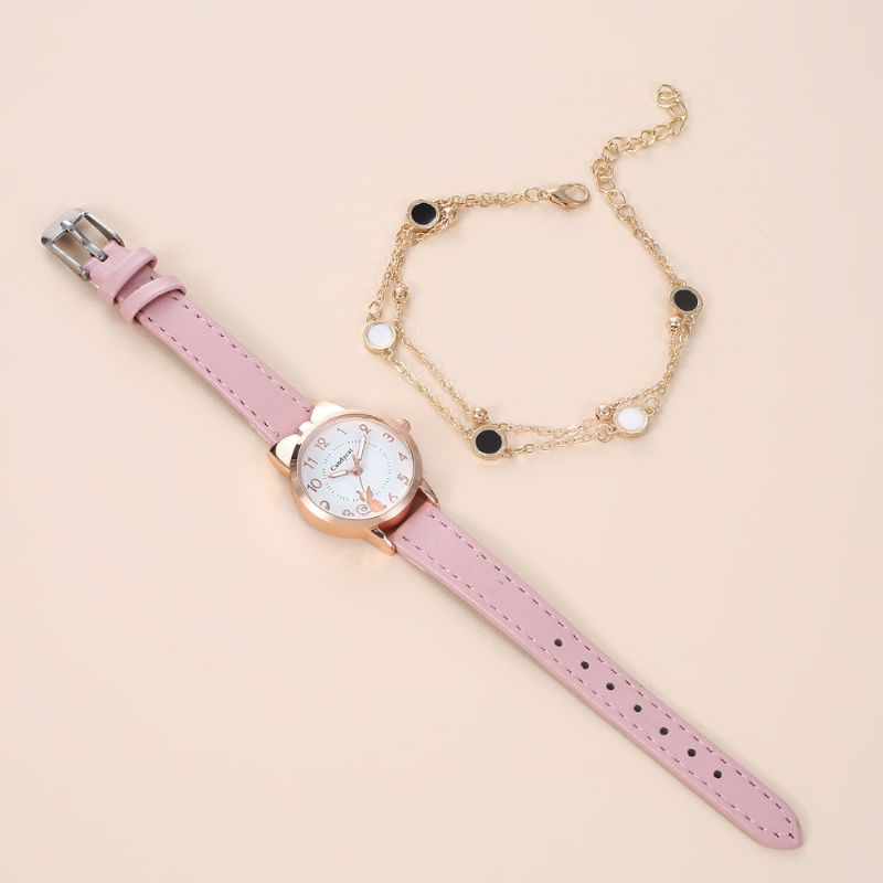 2st Flickor Animal Print Watch + Armband Set