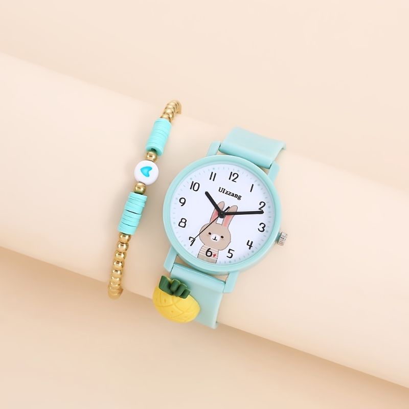 2st Flickor Söt Cartoon Quartz Watch & Armband Set