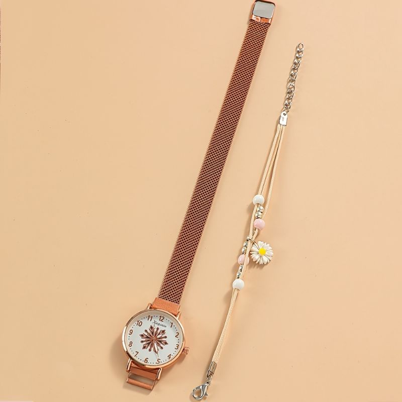 Barns Quartz Watch Simple Mode & Armband Daisy Pendant