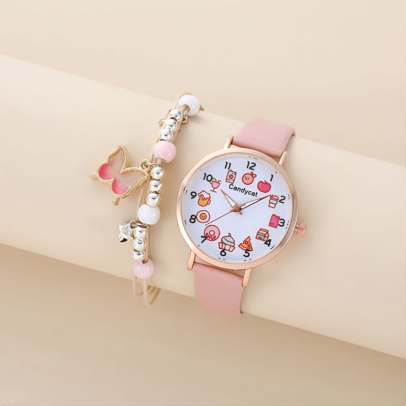 Barns Simple Chic Round Quartz Watch + Butterfly Armband