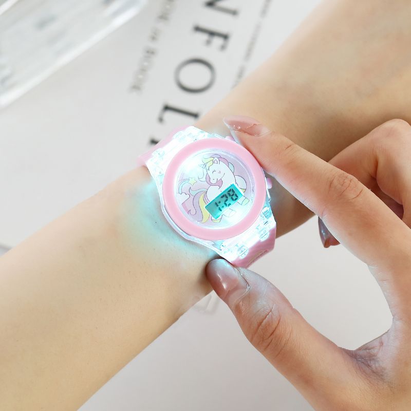 Flickor Lighting Unicorn Electronic Watch & Armband Set With Box 2st Christmas Gift