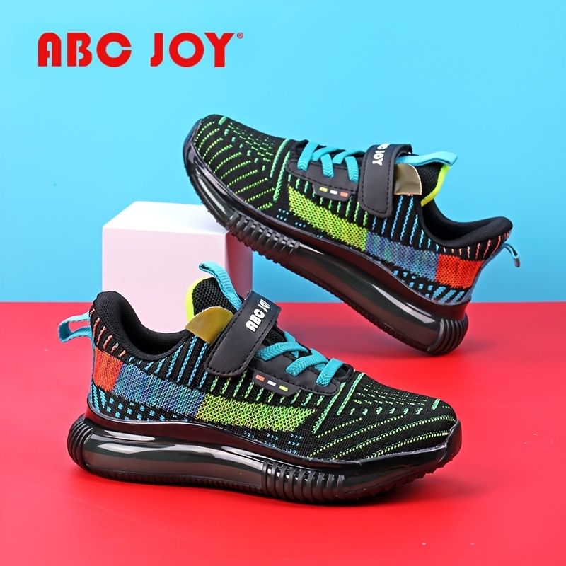 Abc Joy Pojkar Casual Stickade Sneakers Med Färgglada Ränder Mjuk Sula Andas Snabbtorkande Halkfria Löparskor