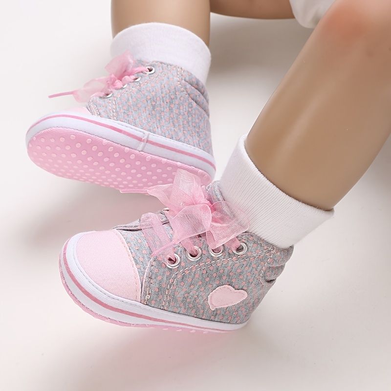 Bebis Flickor Söt Hjärta Spets Sneakers Casual Lättvikts Mjuk Sula Princess Toddler Skor