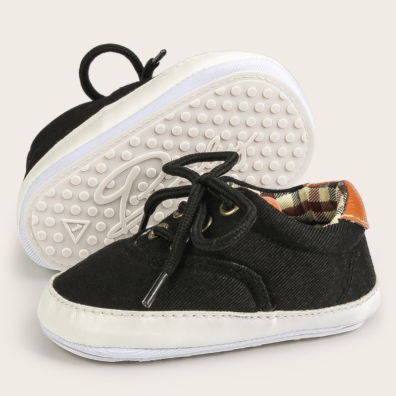 Bebis Pojkar Casual Enkla Canvas Sneakers Klassiska Halkfria Mjuk Sula Snörningsskor För Småbarn För Promenader