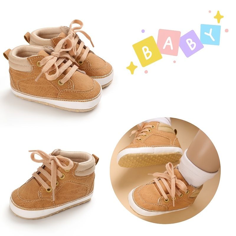 Infant Bebis Pojkar Sneakers Mjuk Sula Halkfri Newborn High Top First Walker Skor