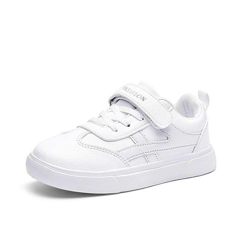 Pojkar Casual Enkla Vita Sneakers Lättviktsventilerande Low Top Snörskridskoskor Med Kroklås För Utomhusbruk