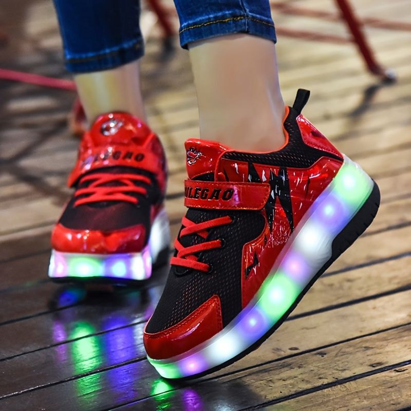 Pojkar Led-ljus Sneakers Med Mjuk Sula Lättviktsventilerande Och Halkfria Fritidsskor