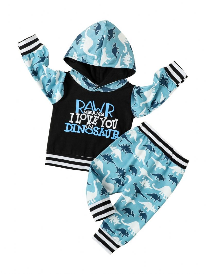 2 St Pojkar Hooded Cartoon Print Dräkt