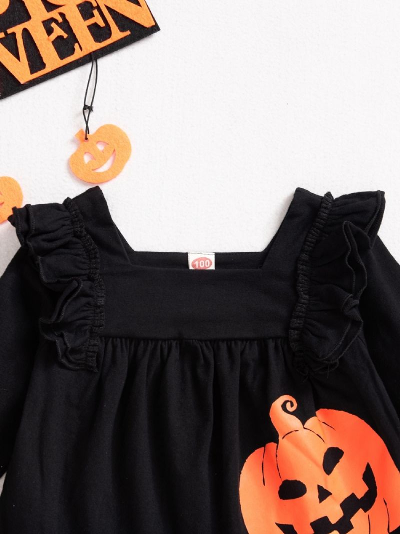 2ps Flickor Halloween Black Pumpkin Top & Ghost Pants Set