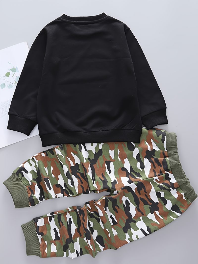 2st Bebis Camouflage Skolväska Print Pullover Rundhalsad Långärmad Sweatshirt & Byxa Set För Pojkar