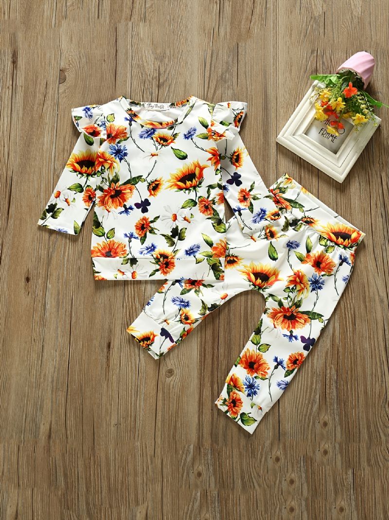 2st Bebis Flickor Casual Blomstermönster Toppar & Byxor Set