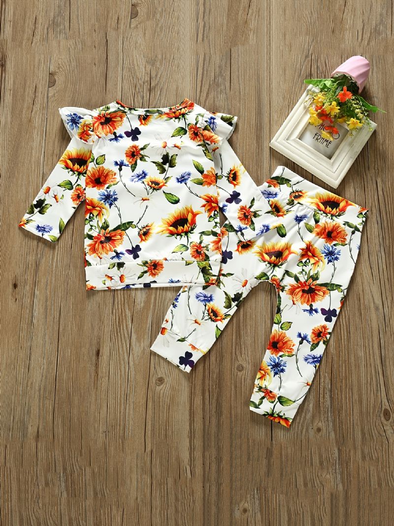 2st Bebis Flickor Casual Blomstermönster Toppar & Byxor Set