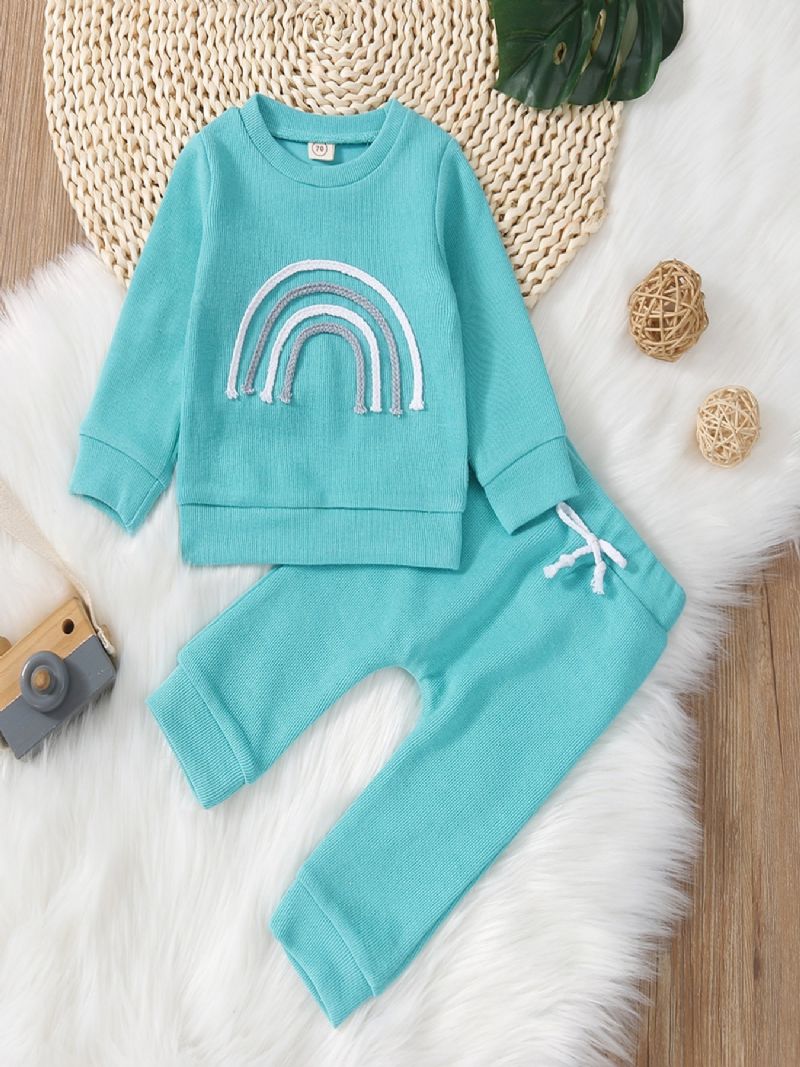 2st Bebis Flickor Casual Rainbow Broderad Pullover Sweatshirt & Dragsko Byxor Set För Vinter