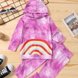 2st Bebis Flickor Hoodie Tie Dye Långärmad Pullover Sweatshirt & Byx Set