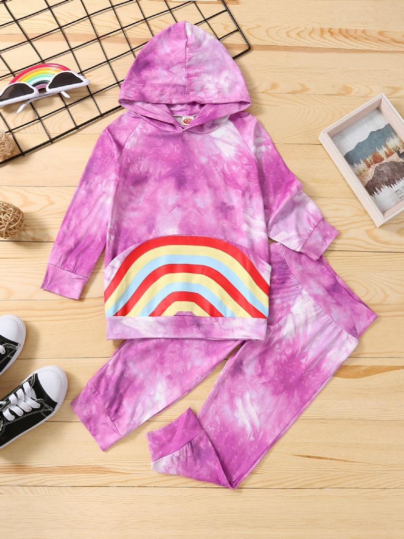 2st Bebis Flickor Hoodie Tie Dye Långärmad Pullover Sweatshirt & Byx Set