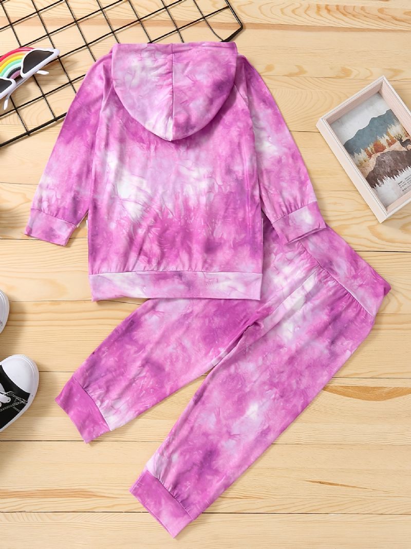 2st Bebis Flickor Hoodie Tie Dye Långärmad Pullover Sweatshirt & Byx Set