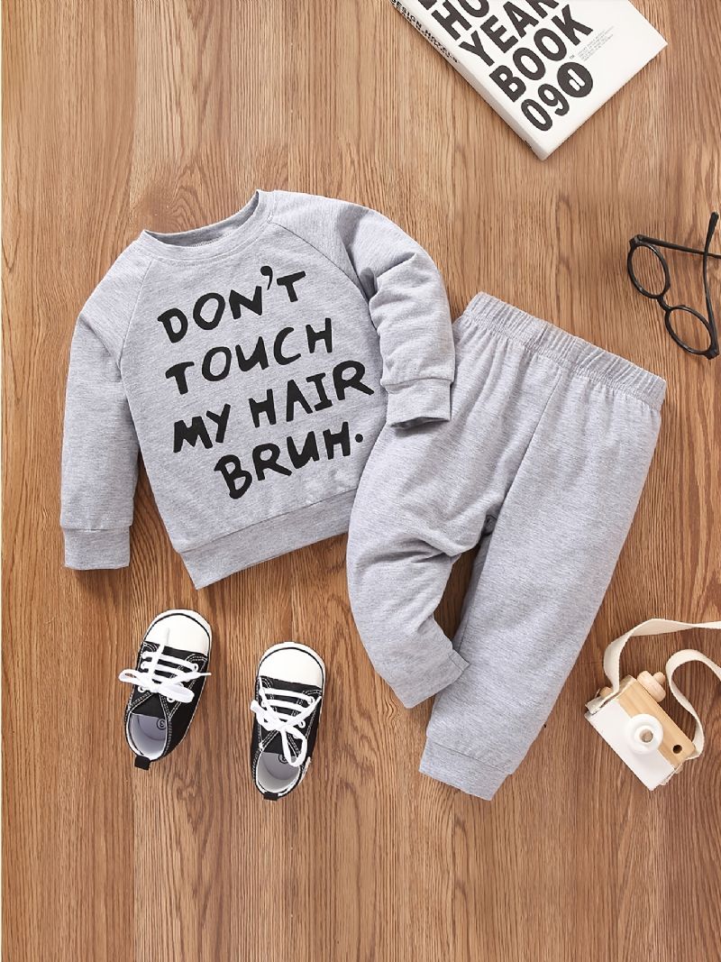 2st Bebis Letter Print Pullover Rund Neck Långärmad Sweatshirt & Byxa Set För Flickor Pojkar