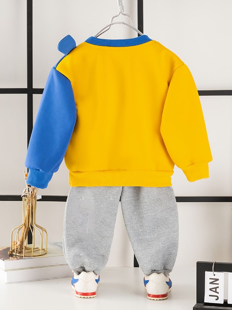 2st Bebis Pojkar Cartoon Bear Splicing Pullover Rund Hals Långärmad Sweatshirt & Byxset Barnkläder