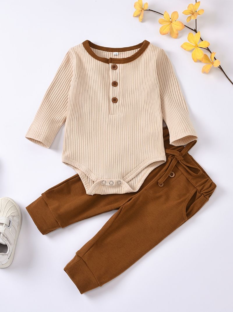 2st Bebis Pojkar Enfärgad Långärmad Round Neck Romper & Byxa Set