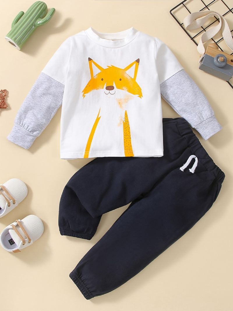 2st Bebis Pojkar Fox Print Pullover Rund Neck Långärmad Sweatshirt & Byx Set