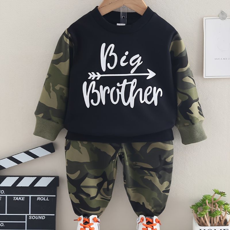 2st Bebis Pojkar Letter Camouflage Print Pullover Rund Neck Långärmad Sweatshirt & Byx Set