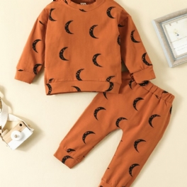 2st Bebis Pojkar Moon Print Rund Hals Långärmad Sweatshirt & Byx Set