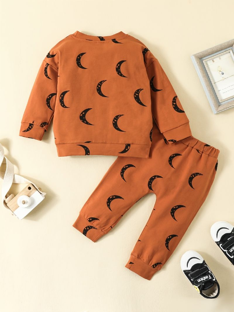 2st Bebis Pojkar Moon Print Rund Hals Långärmad Sweatshirt & Byx Set