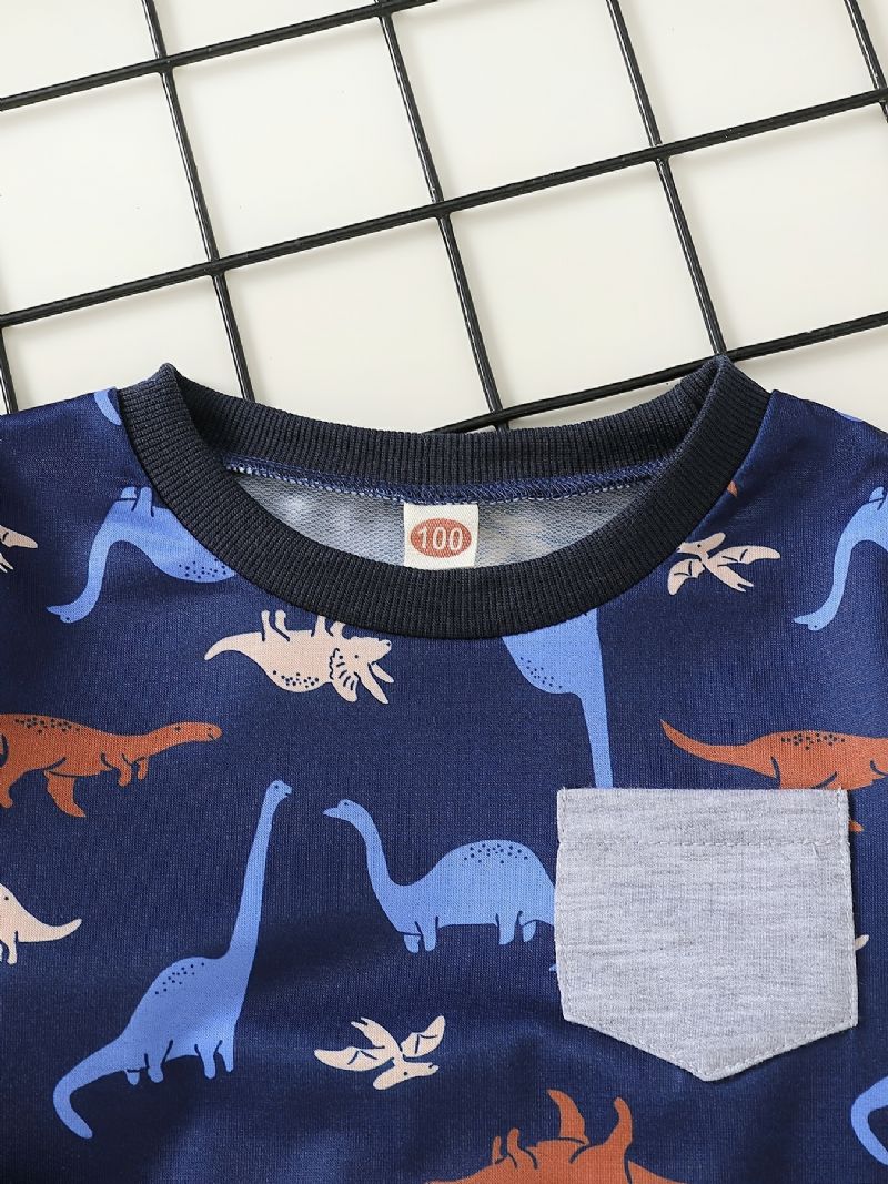 2st Bebis Pojkar T-shirt Dinosaurietryck Rundhalsad Långärmad Topp & Byxuppsättning Barnkläder