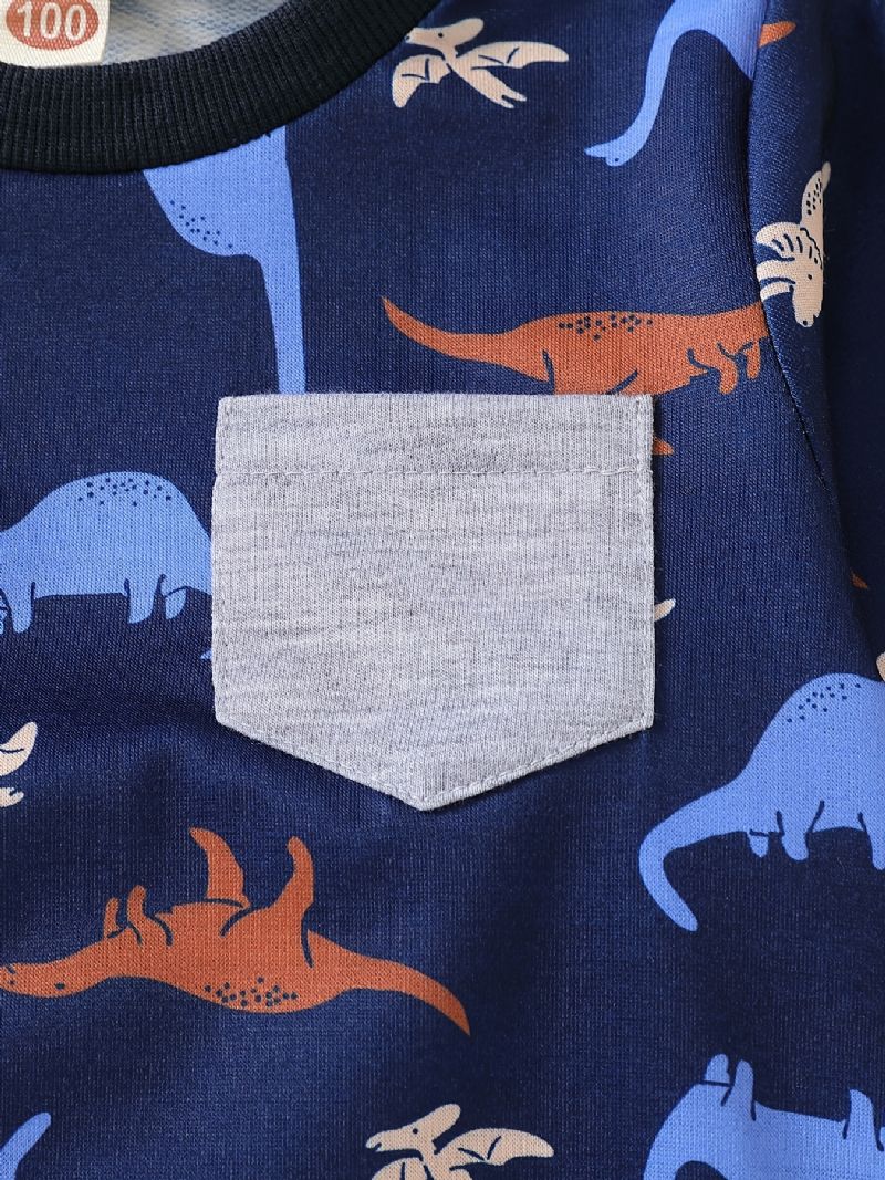 2st Bebis Pojkar T-shirt Dinosaurietryck Rundhalsad Långärmad Topp & Byxuppsättning Barnkläder