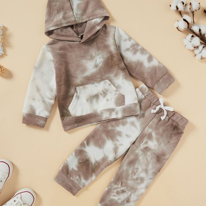 2st Bebis Pojkar Tie Dye Pocket Hoodie Långärmad Sweatshirt Topp & Byxa Set Barnkläder