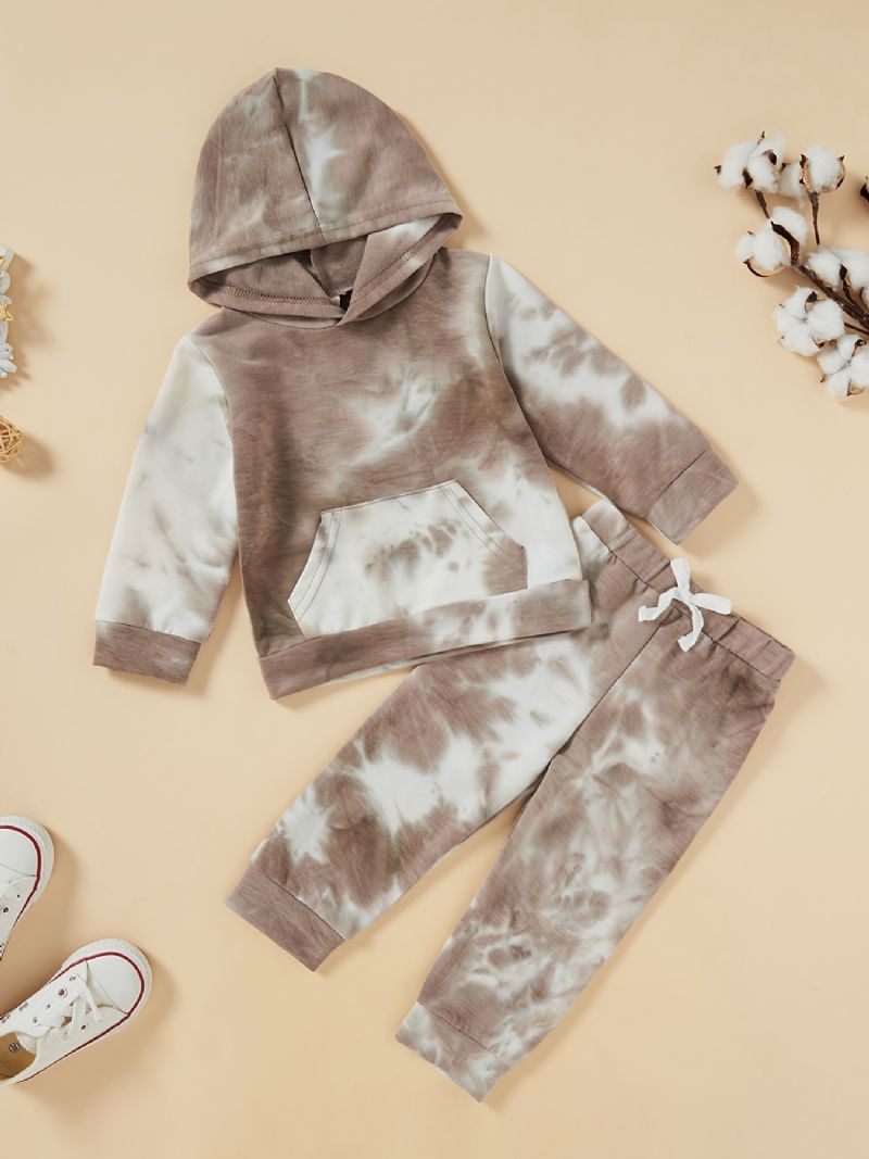 2st Bebis Pojkar Tie Dye Pocket Hoodie Långärmad Sweatshirt Topp & Byxa Set Barnkläder