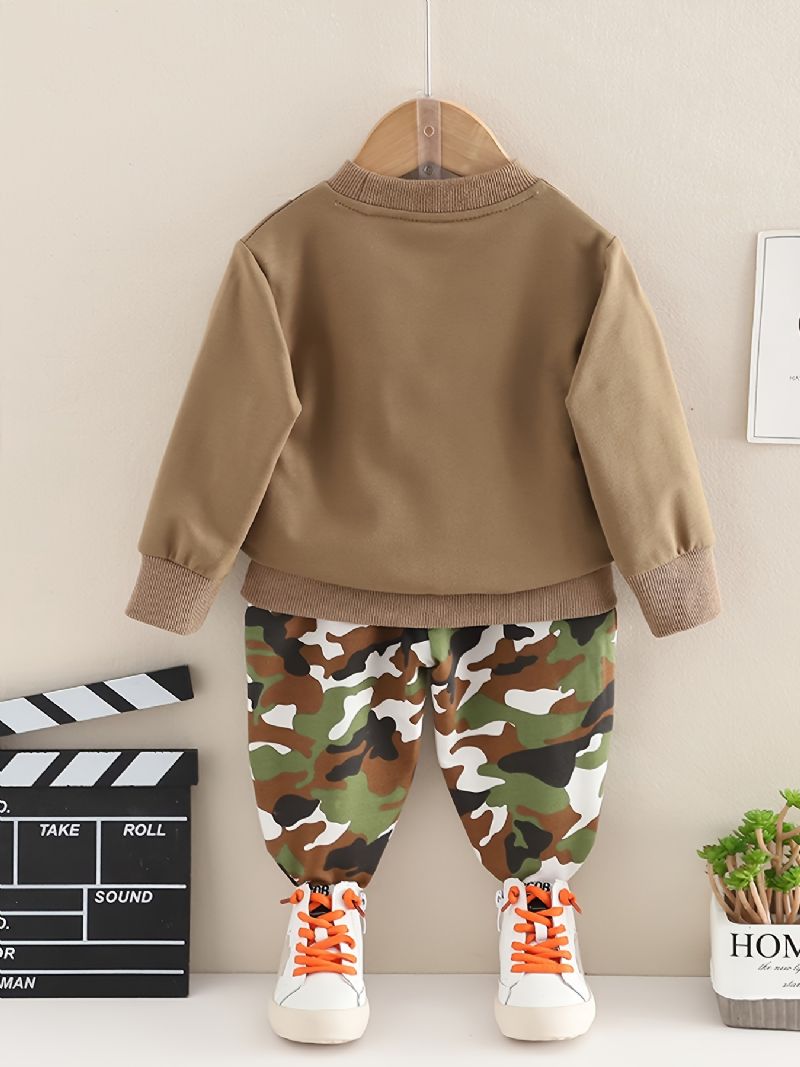 2st Bebis Strap Solglasögon Print Pullover Rundhalsad Långärmad Sweatshirt & Camouflage Byx Set För Pojkar