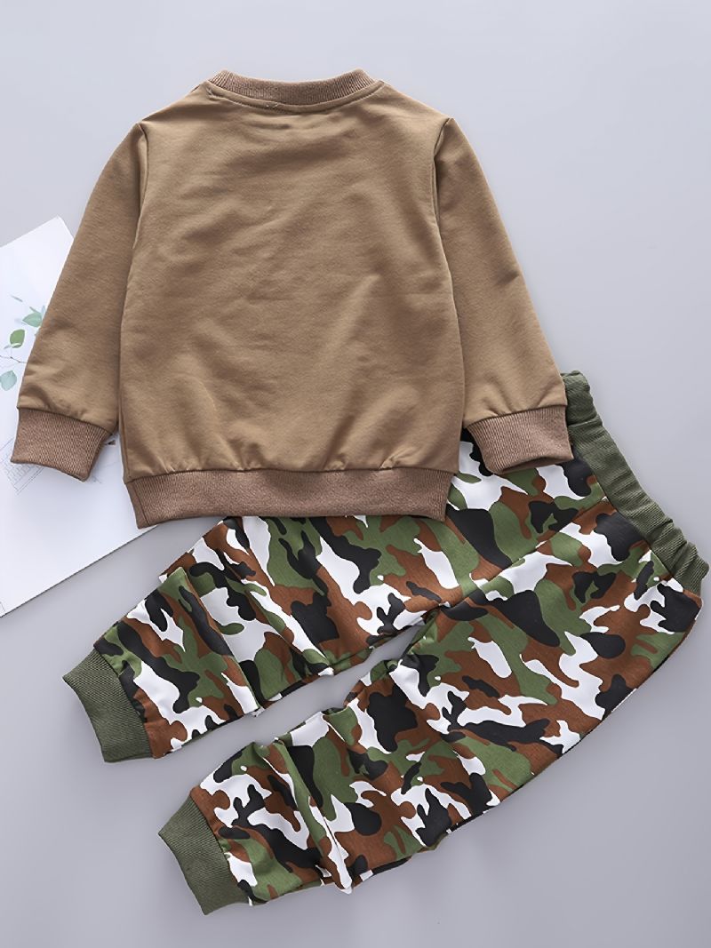 2st Bebis Strap Solglasögon Print Pullover Rundhalsad Långärmad Sweatshirt & Camouflage Byx Set För Pojkar