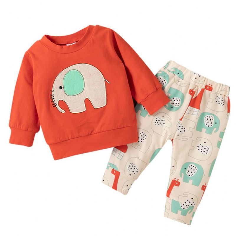 2st Cartoon Patched Elephant Print Bebis Pojkar Set