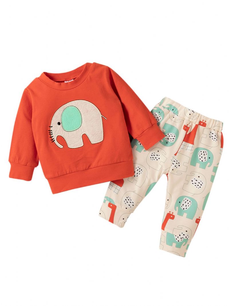 2st Cartoon Patched Elephant Print Bebis Pojkar Set