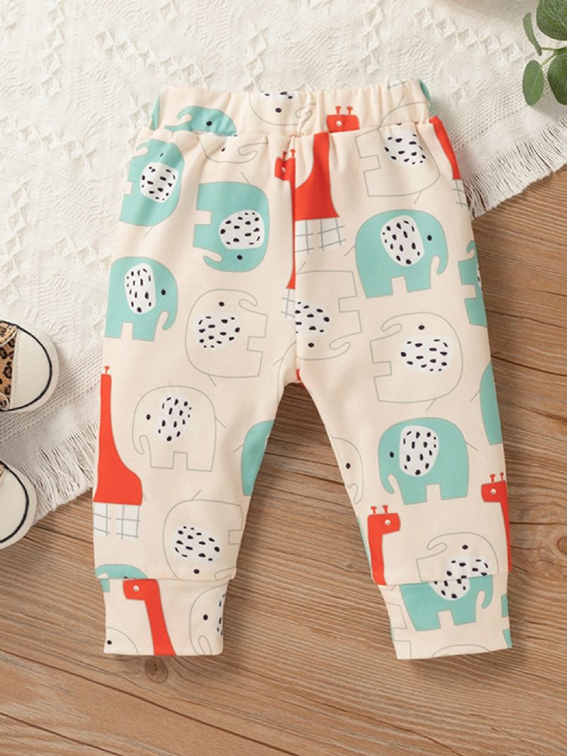 2st Cartoon Patched Elephant Print Bebis Pojkar Set