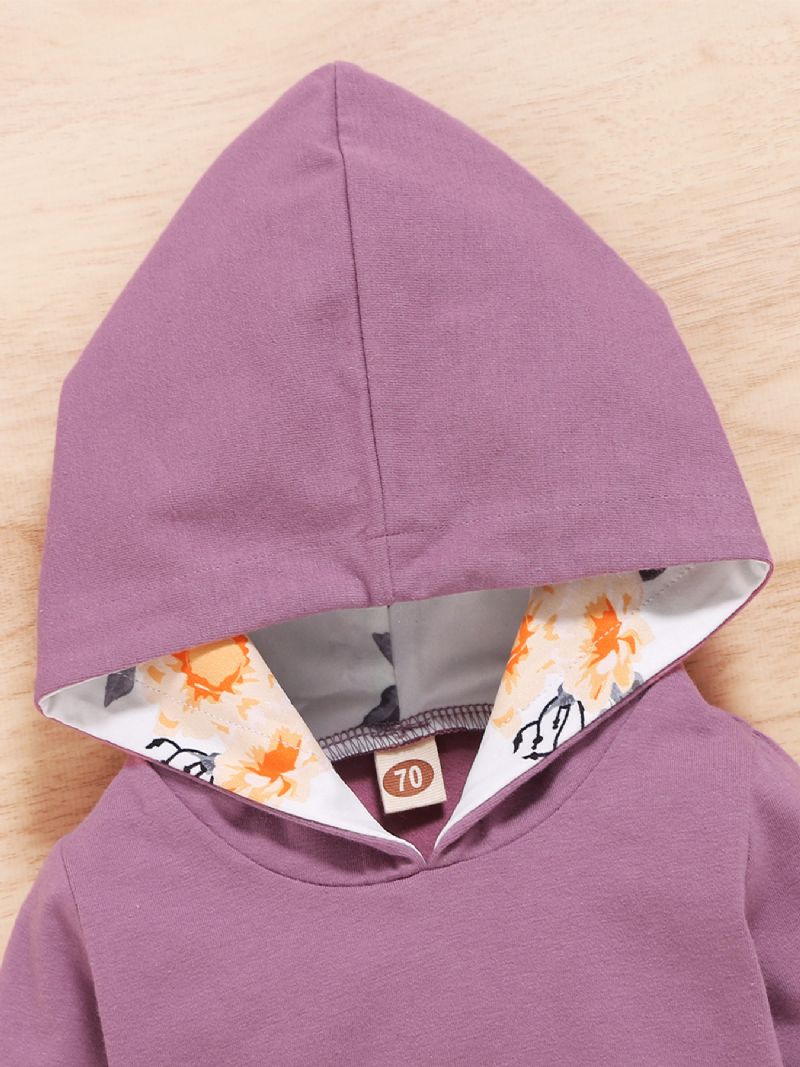 2st Flickor Blommig Hooded Pocket Långärmad Sweatshirt Set