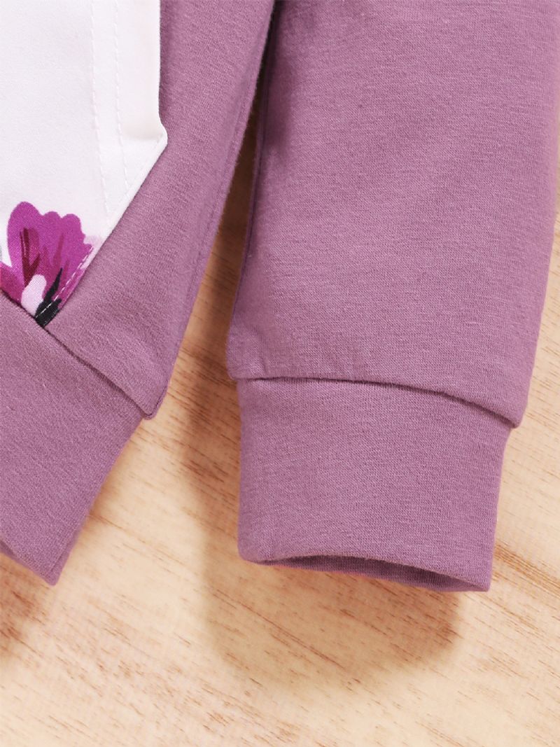 2st Flickor Blommig Hooded Pocket Långärmad Sweatshirt Set