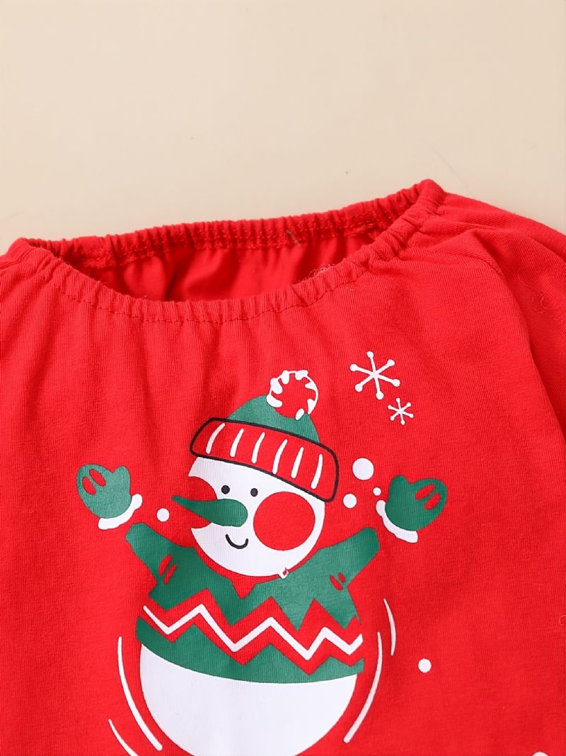 2st Flickor Christmas Snowman Top & Flared Byx Set Winter Sets