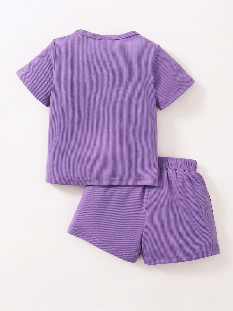 2st Flickor Kortärmad Rosett Lila T-shirt & Shorts Set