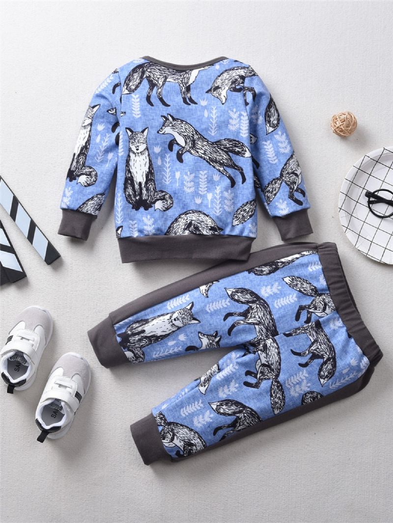 2st Höst Vinter Flickor Snow Fox Print Sweatshirt Suit Set