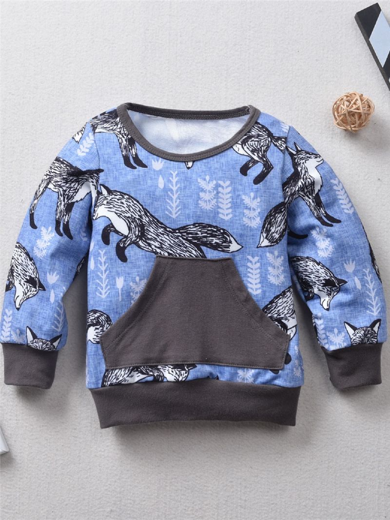 2st Höst Vinter Flickor Snow Fox Print Sweatshirt Suit Set