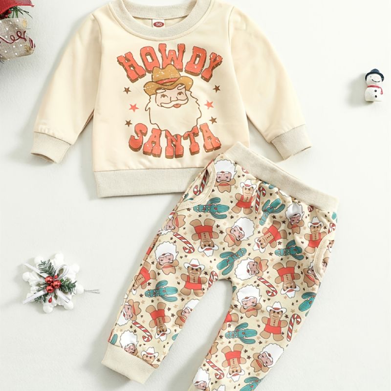 2st Julpojkar Set Höst & Vinter Casual Santa Claus Print Sweatshirt & Full Byxor